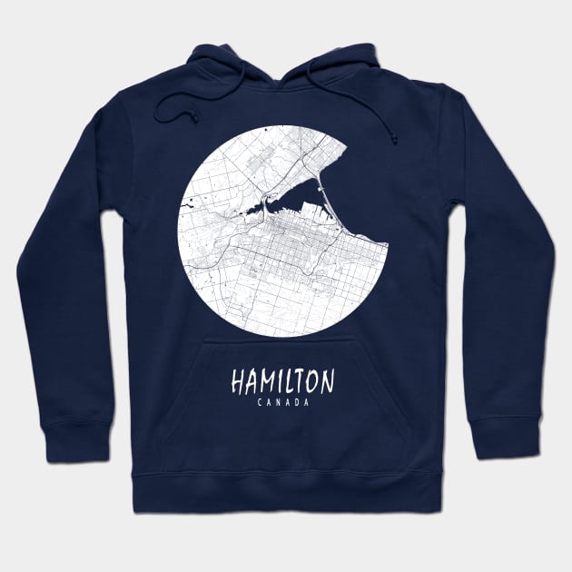 Hamilton, Canada City Map - Full Moon Hoodie by deMAP Studio